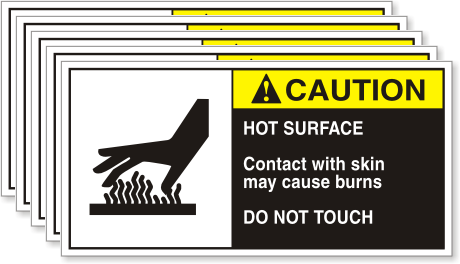 Caution Hot Surface Skin Burns Label
