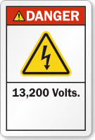 13,200 Volts ANSI Danger Label