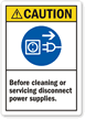 Caution: Before Cleaning, Servicing Disconnect Power Label
