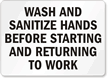 Wash and Sanitize Hands Before Starting Sign