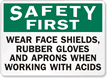 Danger Shield Gloves Handling Acids Sign