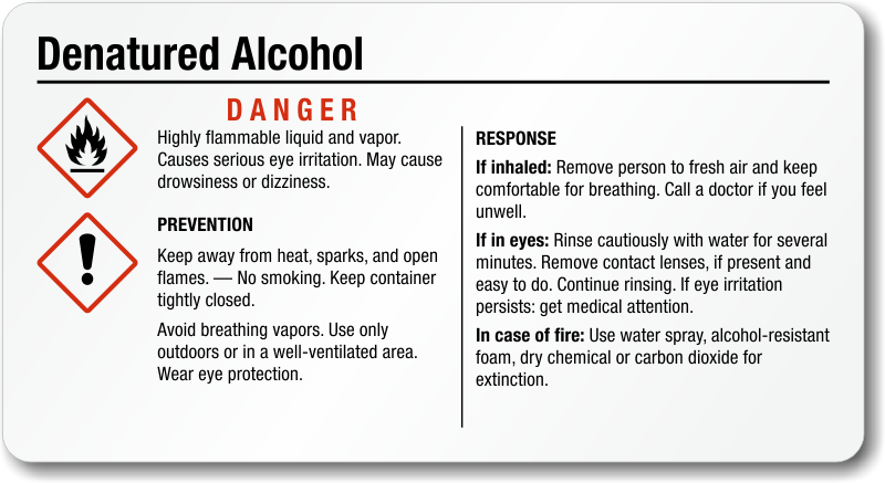 Denatured Alcohol GHS Label 3 x 5 Pack of 25