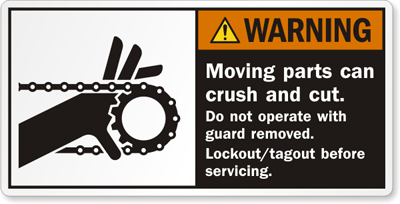 Warning Rotating chain can crush and cut keep hands clear safety sign 