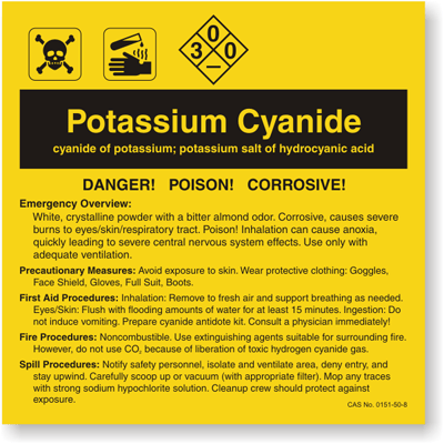 Right-to-Know Chemical Potassium Cyanide Label, SKU: LB-1584-108