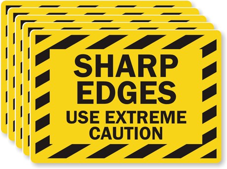 CAUTION  SHARP EDGES   health and safety vinyl sticker 57x51mm SET OF 6 