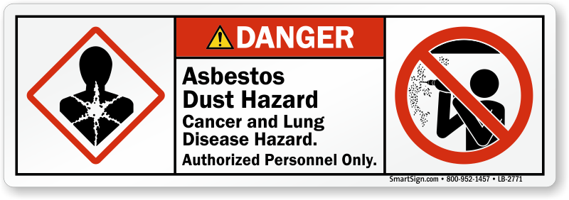 Danger Asbestos Dust Hazard, Lung Disease Hazard Label, SKU: LB-2771