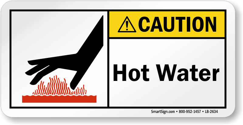 Sticker All Materials 100x100mm Caution Very Hot Water Plastic Sign 