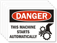 Danger Equipment Starts Stops Automatically Label