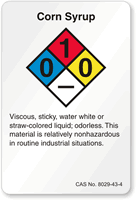 Corn Syrup NFPA Chemical Label
