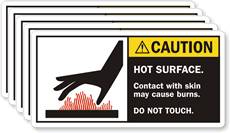 Caution Hot Surface Skin Burns Label