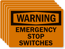 Warning Emergency Stop Switches Labels (Set Of 5)
