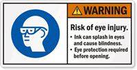 Risk Of Eye Blindness Ink Can Splash Label