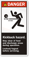 Kickback Hazard Stay Clear Lockout/Tagout ANSI Label