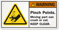Pinch Points Moving Part Keep Clear Warning Label