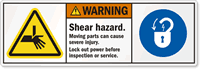 Shear Hazard - Moving Parts Cause Injury Label