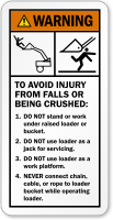 Avoid Injury From Falls Operating Loader Warning Label