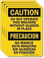 Bilingual Do Not Operate Machine Without Guards Label