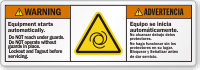 Bilingual Equipment Starts Automatically ANSI Warning Label