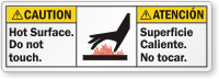 Bilingual Hot Surface Do Not Touch Caution Label