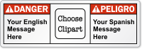 Customizable Bilingual Text ANSI Danger Label, Choose Clipart