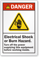 Electrical Shock Or Burn Hazard ANSI Danger Label