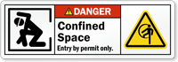 Confined Space Entry By Permit, ANSI Danger Label