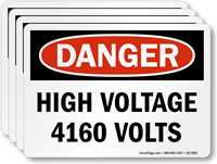 High Voltage 4160 Volts OSHA Danger Label