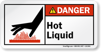 Hot Liquid ANSI Danger Label With Graphic