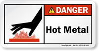 Hot Metal ANSI Danger Label With Graphic