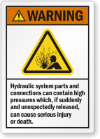 Hydraulic System Parts Contain High Pressure Warning Label