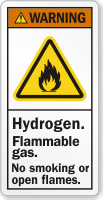 Hydrogen Flammable Gas, No Smoking ANSI Warning Label