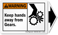Keep Hands Away From Gears Label, Detachable Arrow