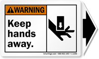Keep Hands Away Warning  Label, Detachable Arrow