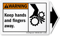 Keep Hands Fingers Away ANSI Warning Arrow Label