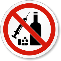 No Drugs Or Alcohol ISO Prohibition Symbol Label