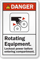 Rotating Equipment Lockout Power Before Entering Compartment Label