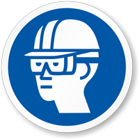 Wear Hard Hat, Goggles ISO Mandatory Label
