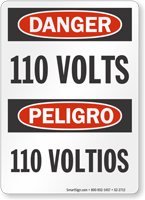 110 Volts Bilingual OSHA Danger Sign