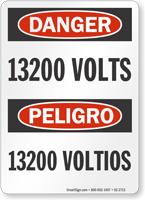 13200 Volts Bilingual OSHA Danger Sign