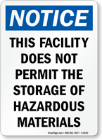 No Hazardous Materials Storage Sign